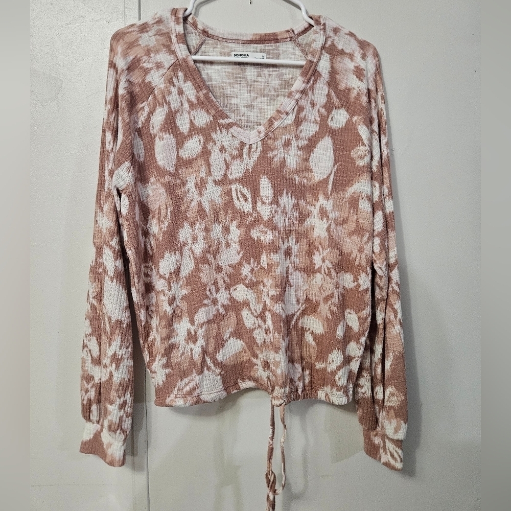 Sonoma Pink And White Long Sleeve Tee With Cinch At The Bottom!